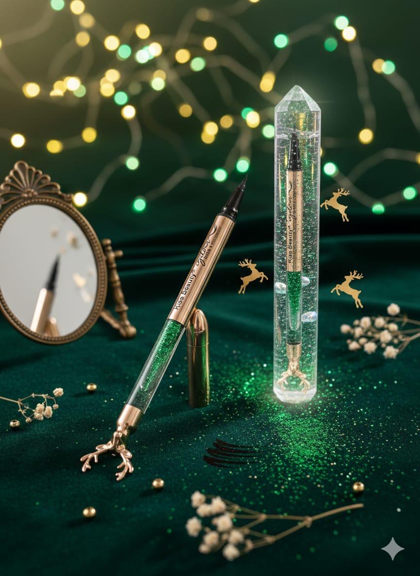 Kiss Beauty Liquid Eyeliner Pen, Waterproof Black with Glitter Design