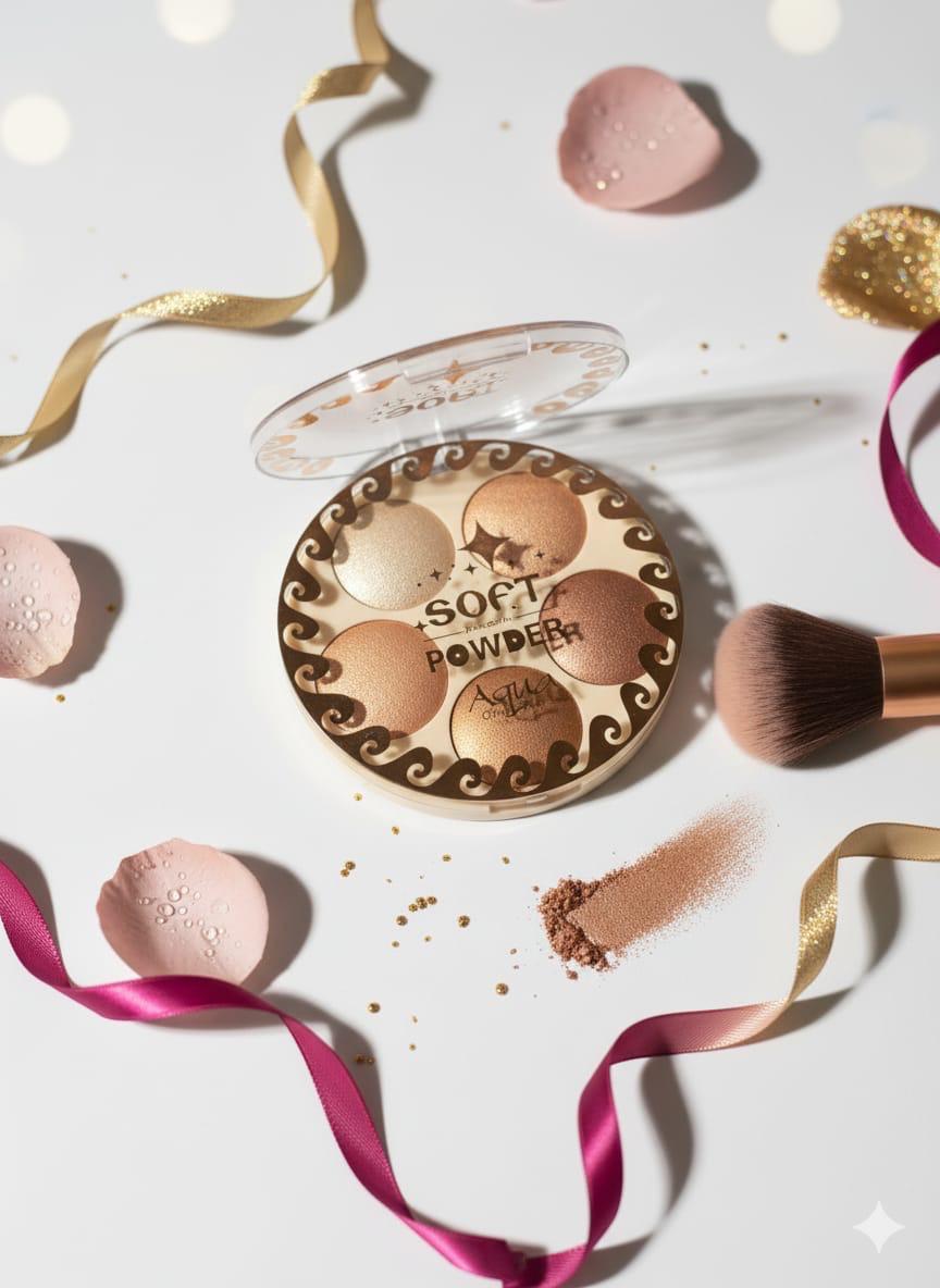 Aqwa 5-in-1 Soft Powder Highlighter Palette multi shimmer set